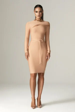 Ariana Cut Out Bandage Midi Dress (Nude)
