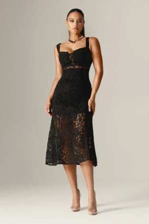 Harley Straps Lace Guipure Midi Dress