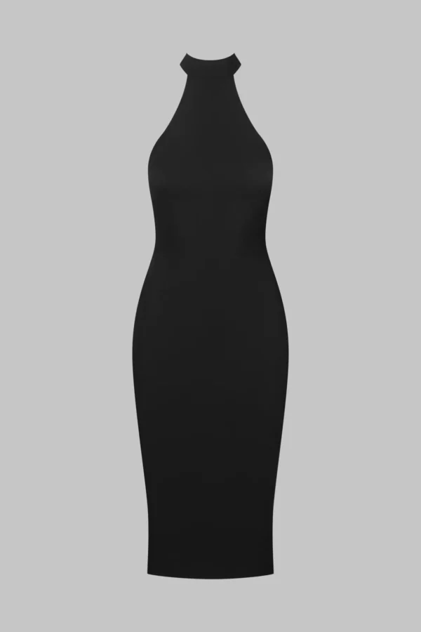 Nuit Infinie – Midi Dress with American Collar – Black - Image 5