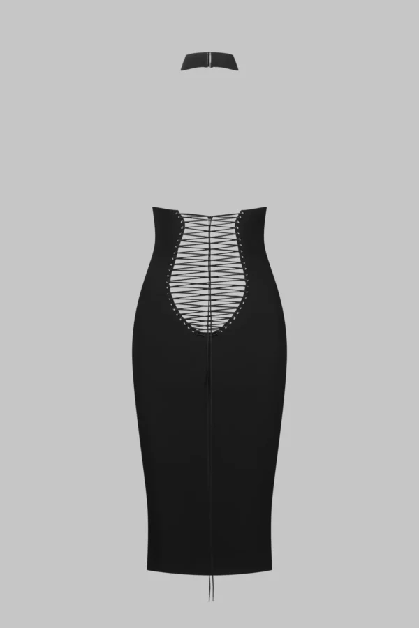 Nuit Infinie – Midi Dress with American Collar – Black - Image 4