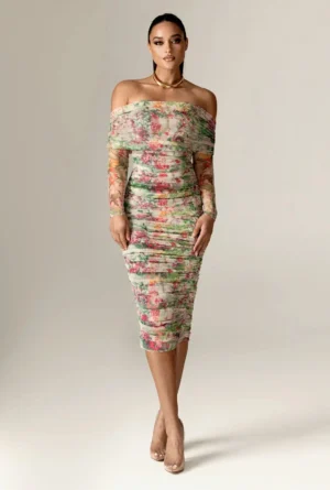 Hayley Off shoulder Midi Dress (Floral Serenade)