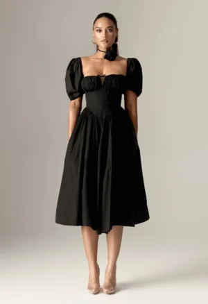 Lynette Cotton Bustier Midi Sundress black