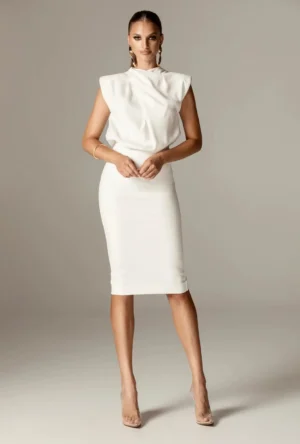 Maxine Draped Crepe Midi Dress White